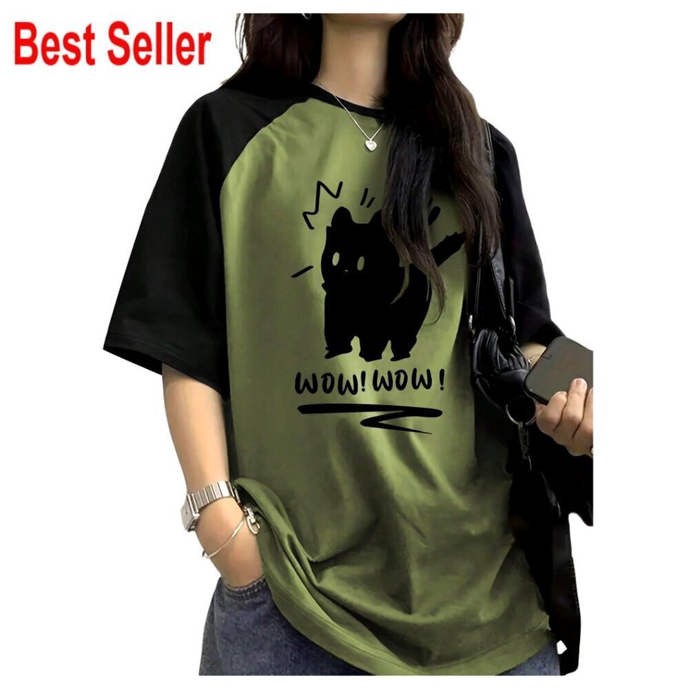 Casual Graphic Tee Half Sleeve Color Block Y2K Chic Summer Tops Polyester Fit